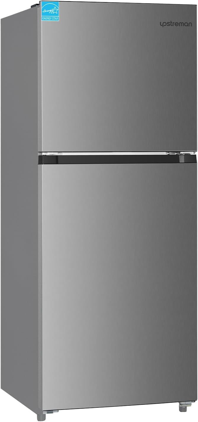 Upstreman 11.6 Cu.Ft. Double Door Refrigerator in Stainless Steel with Large Capacity Top Freezer