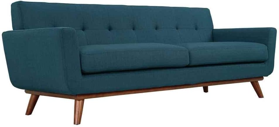 Modway Engage Mid-Century Modern Upholstered Fabric Sofa in Azure