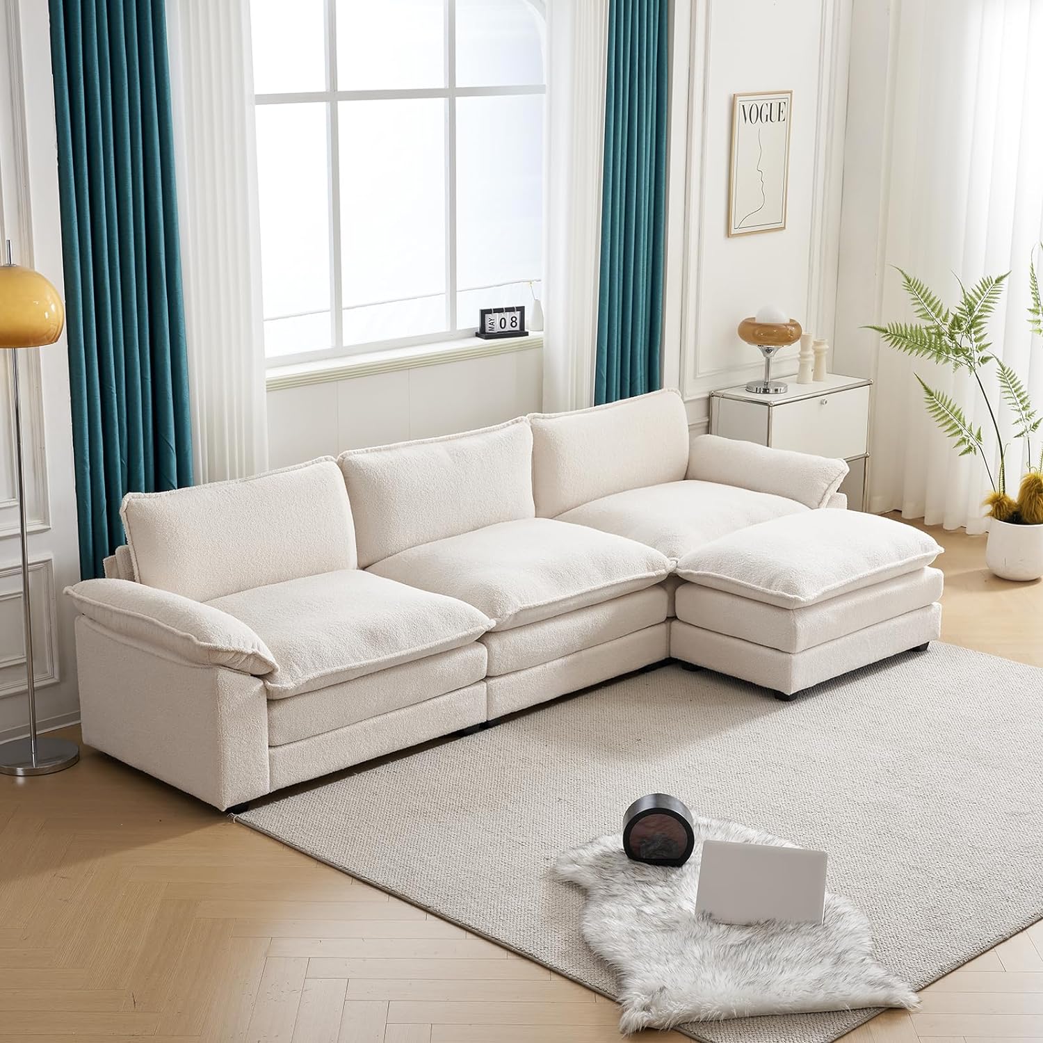 Karl home Sectional Sofa Modern Deep 3-Seat Sofa Couch with Ottoman