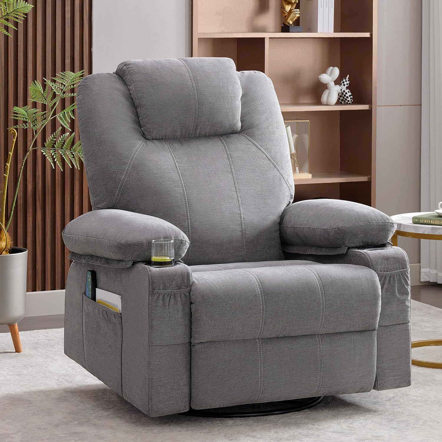 Swivel Rocker Recliner Chair with Heat and Massage