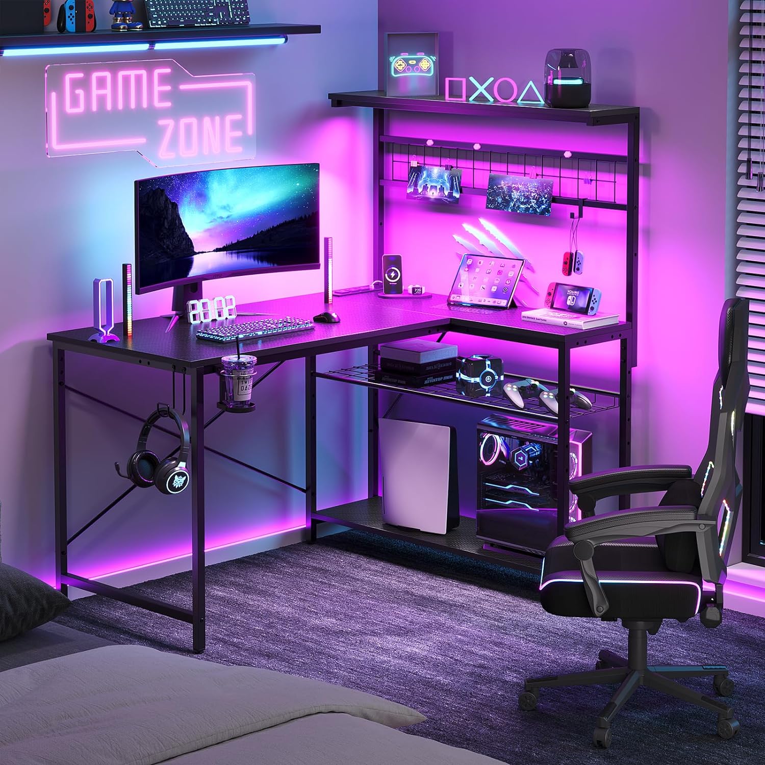 Bestier Gaming Desk with Power Outlets