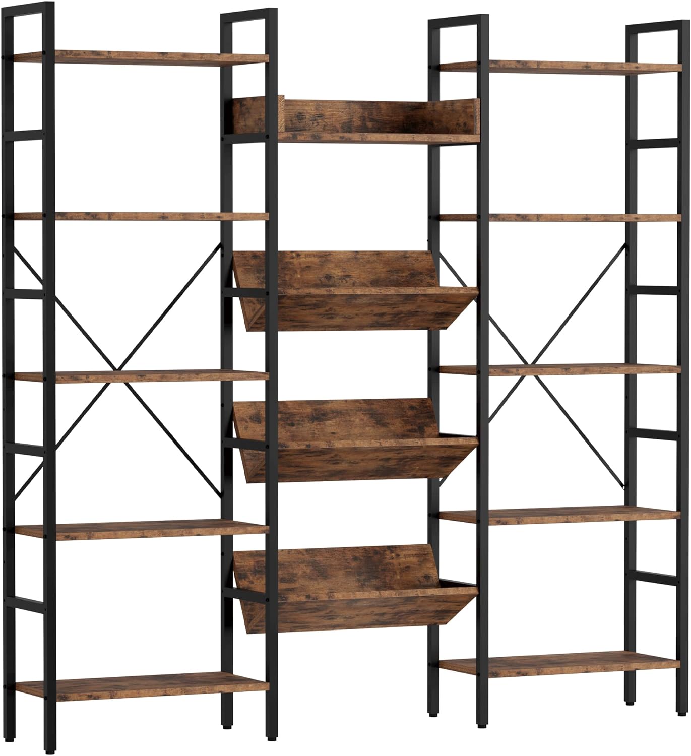 IRONCK Bookcases and Bookshelves Triple Wide 5 Tiers Industrial Bookshelf