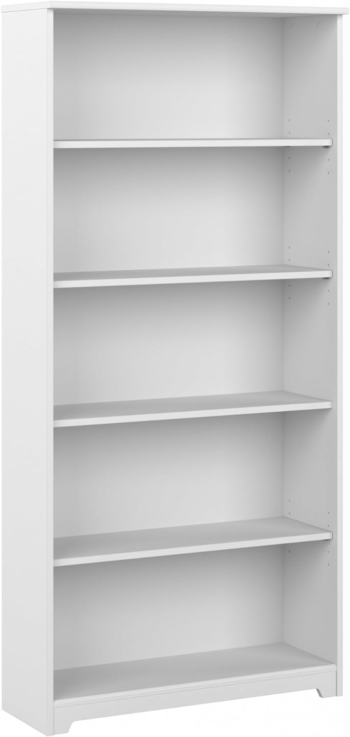 Bush Furniture Cabot Tall 5 Shelf Bookcase | Large Open Bookshelf in White | Sturdy Display Cabinet for Library