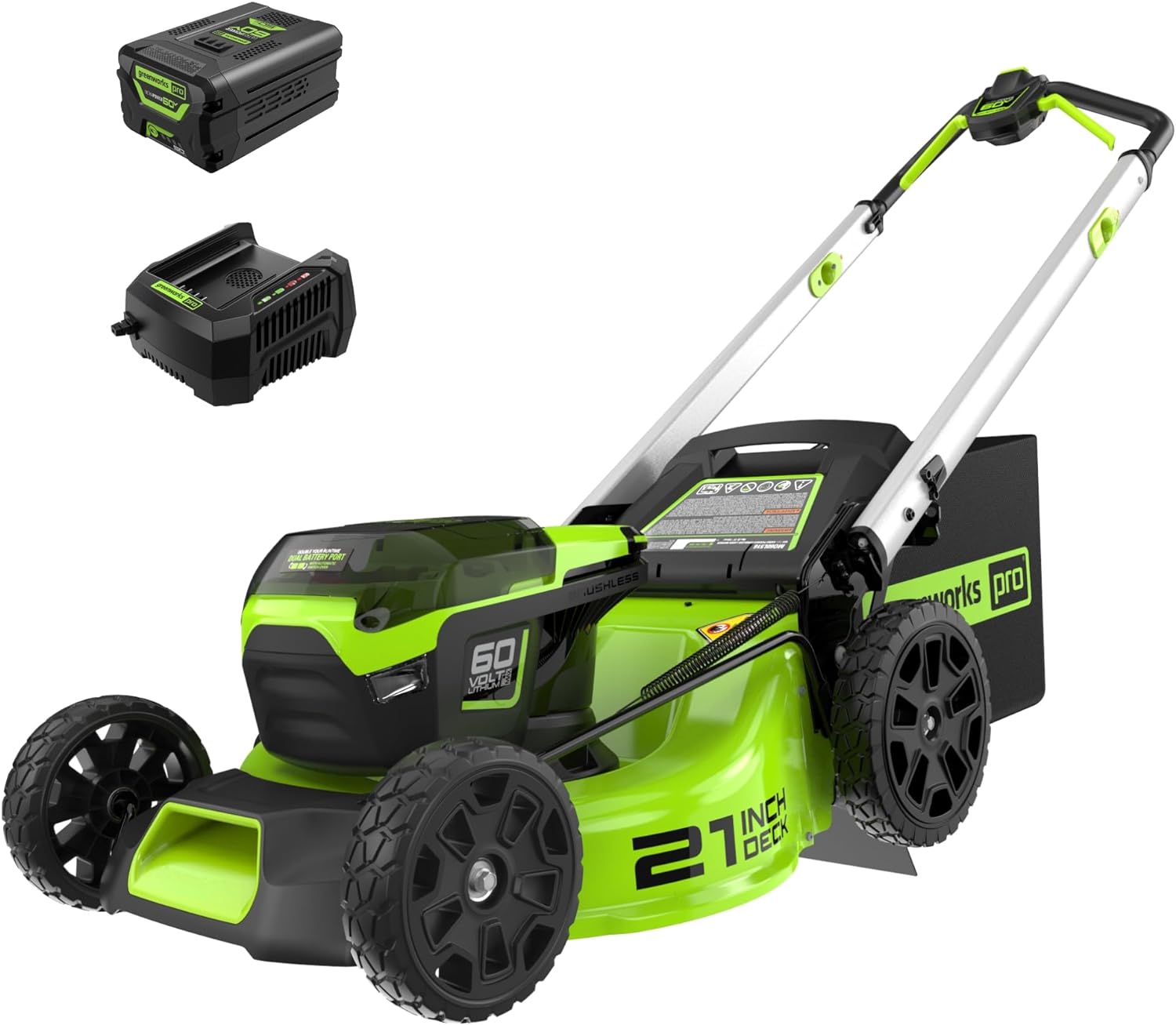 Greenworks 60V 21” Cordless (Push) Lawn Mower (LED Lights + Aluminum Handles)