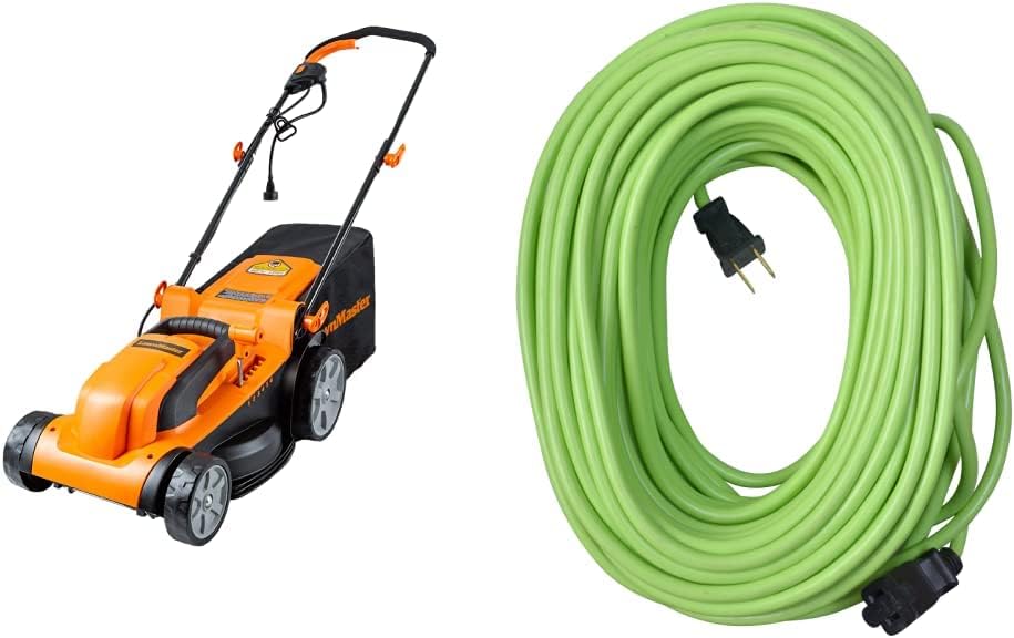 LawnMaster MEB1114K Electric Corded Lawn Mower 15-Inch 11AMP and Yard Master 9940010 Outdoor Garden 120-Foot Extension Cord