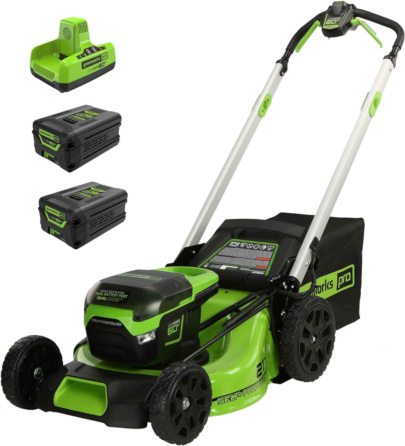 Greenworks 60V 21” Cordless (Self-Propelled) Lawn Mower (LED Lights + Aluminum Handles)