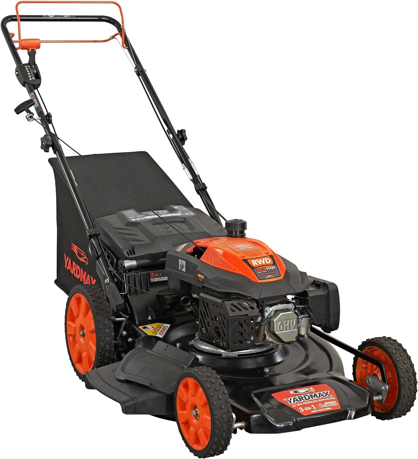 YARDMAX 22 in. 201cc Select PACE 6 Speed CVT High Wheel RWD 3-in-1 Gas Walk Behind Self Propelled Lawn Mower