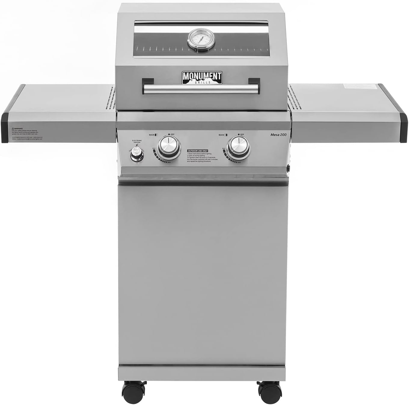 Monument Grills 14633 2-Burner Stainless Steel Liquid Propane Gas Grill with Clear View Lid