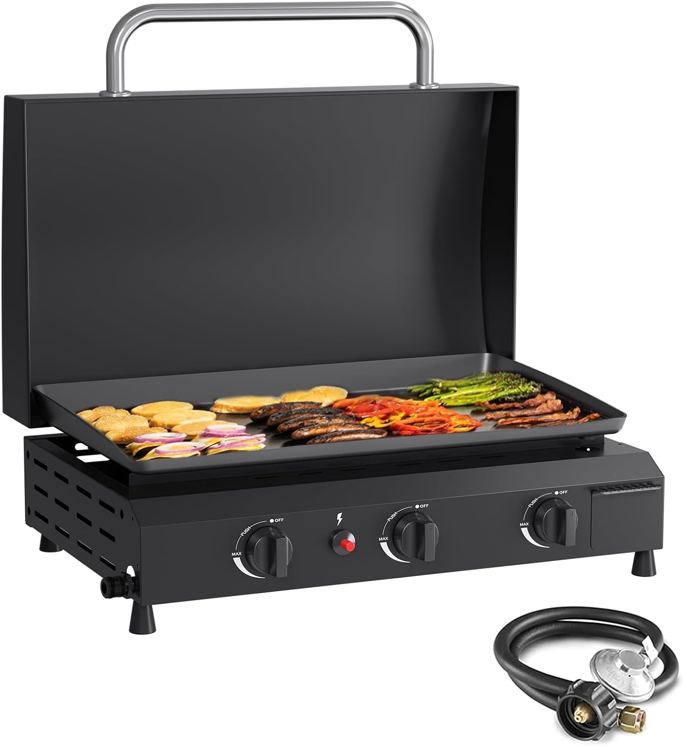 SKOK 3 Burner Gas Griddle with Hood- 23.3 Inch Outdoor Propane Griddle-30000 BTU Propane Fuelled