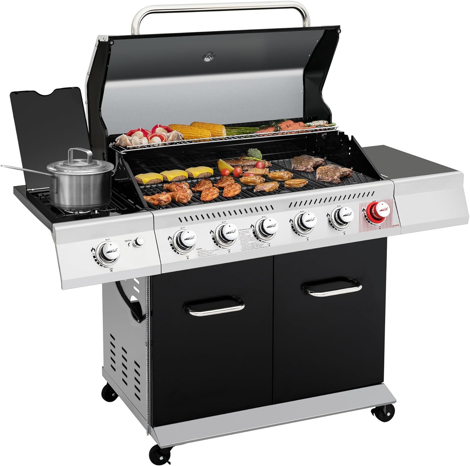 Royal Gourmet GA6402H 6-Burner Propane Gas Grill with Sear Burner and Side Burner