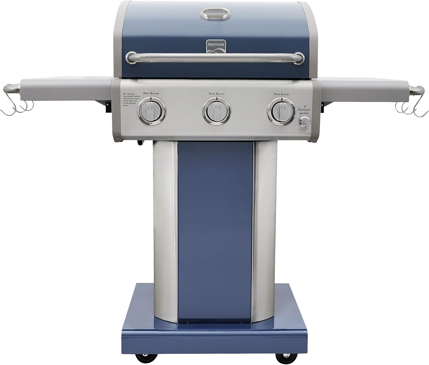 Kenmore 3-Burner Outdoor BBQ Grill | Liquid Propane Barbecue Gas Grill with Folding Sides