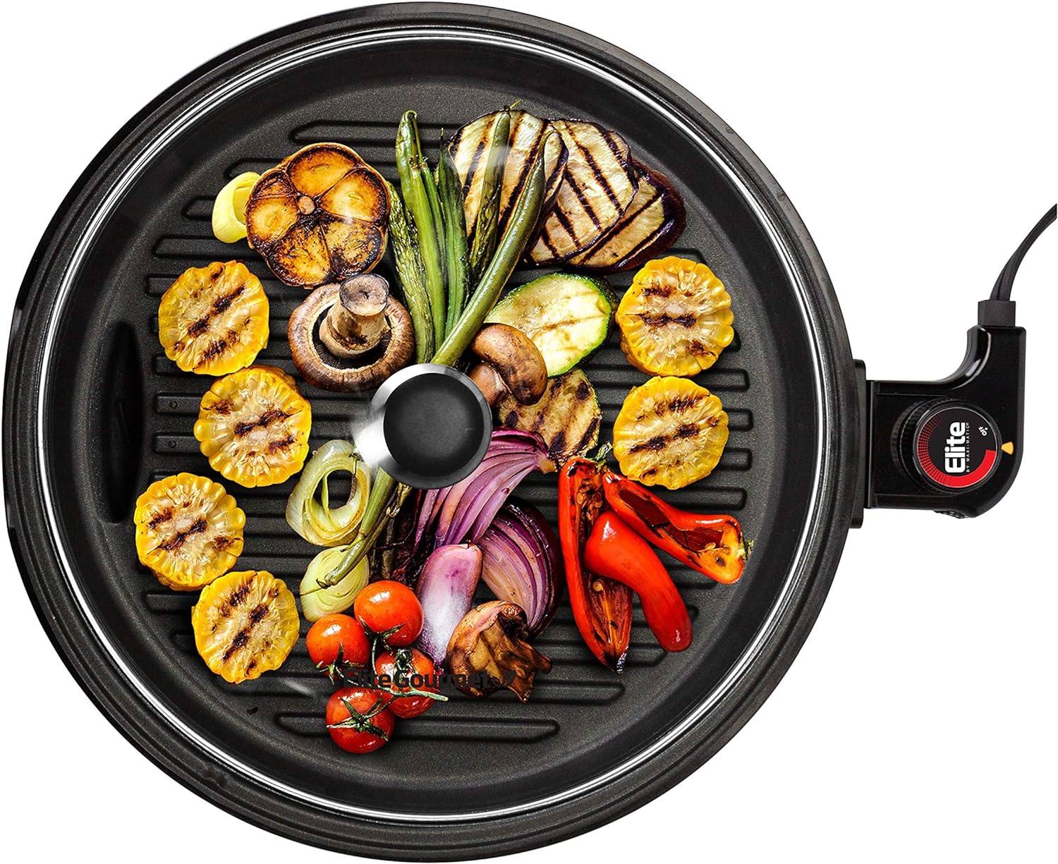 Elite Gourmet EMG6505G Smokeless Indoor Electric BBQ Grill with Glass Lid