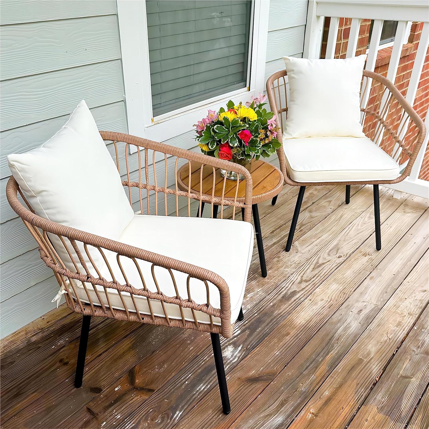 YITAHOME 3 Pieces Outdoor Wicker Patio Conversation Bistro Set