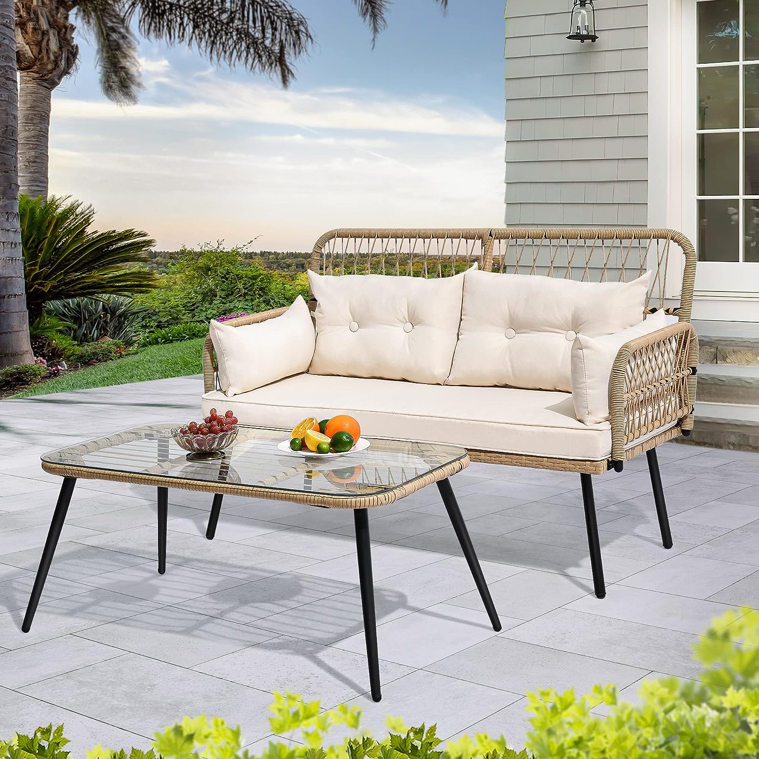 YITAHOME 2-Piece Patio Furniture Wicker Outdoor Loveseat