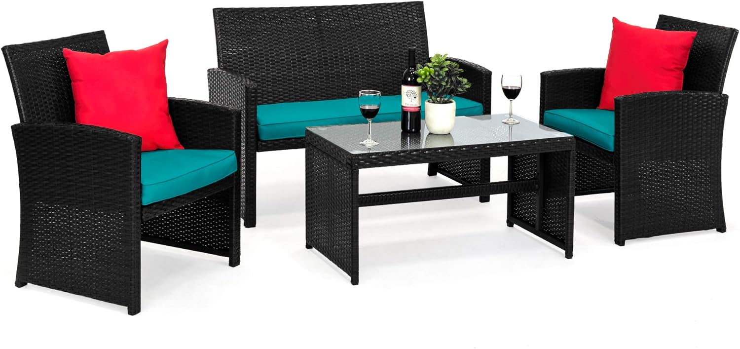 Best Choice Products 4-Piece Outdoor Wicker Patio Conversation Furniture Set for Backyard w/Coffee Table