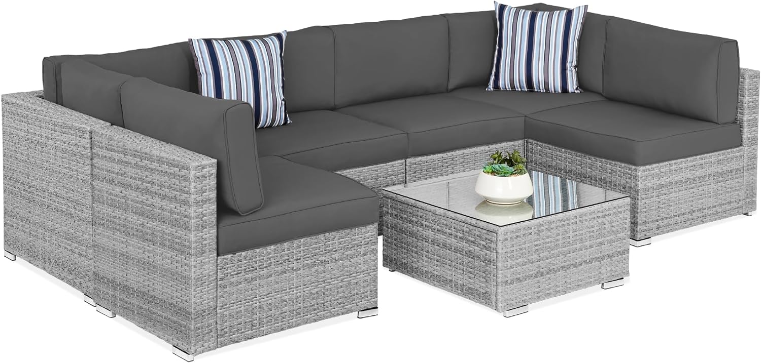 Best Choice Products 7-Piece Modular Outdoor Sectional Wicker Patio Conversation Set w/ 2 Pillows