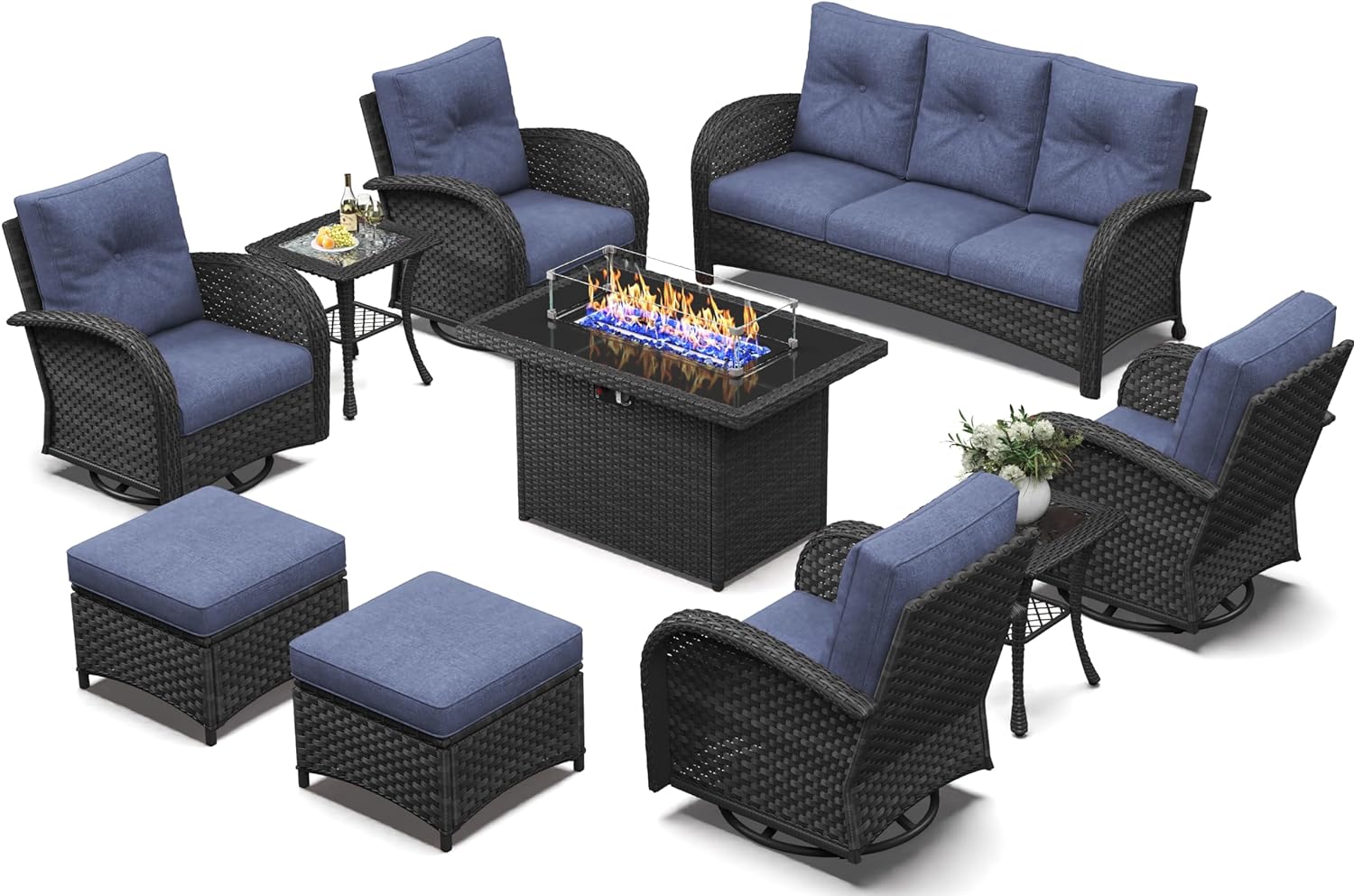 10 Pieces Patio Furniture Sets with Fire Pit Table