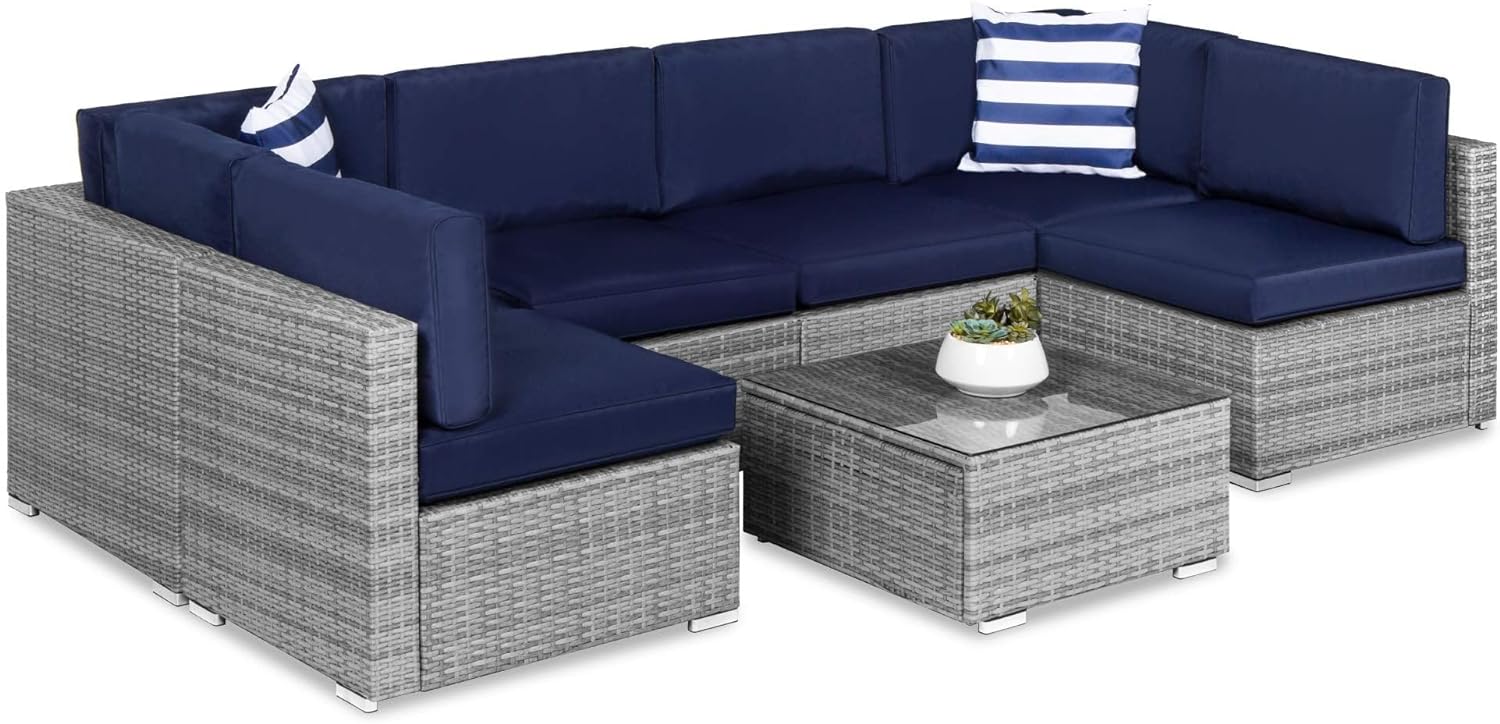 Best Choice Products 7-Piece Modular Outdoor Sectional Wicker Patio Conversation Set w/ 2 Pillows