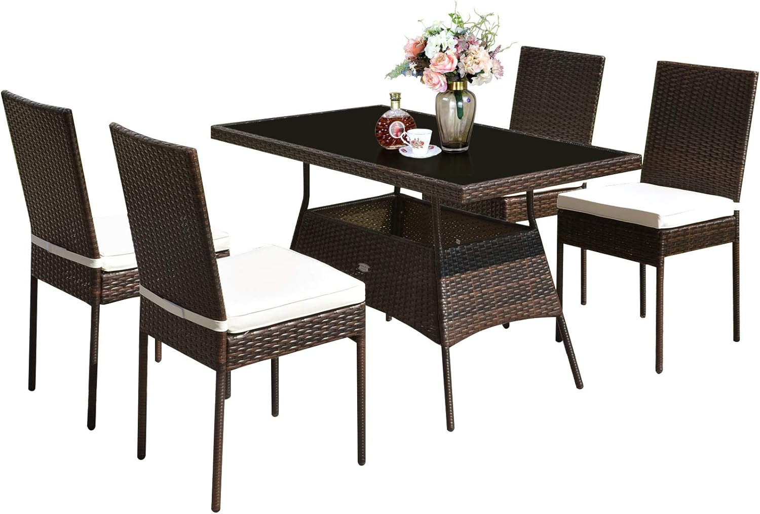 Tangkula 5 Piece Patio Wicker Dining Set