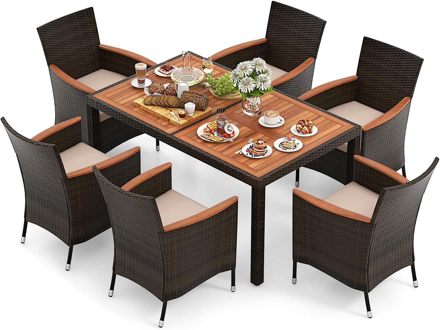 Tangkula 7 Pieces Outdoor Wicker Dining Set