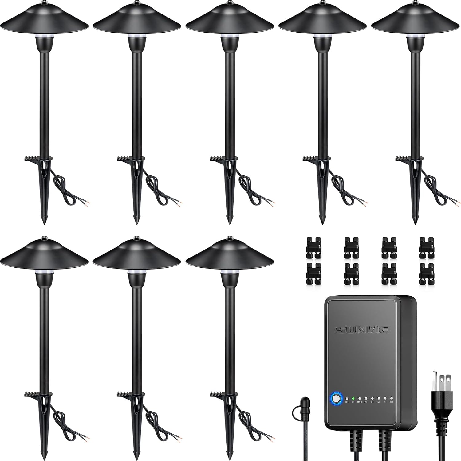 SUNVIE LED Low Voltage Landscape Lights with 60W Transformer Low Voltage Pathway Lights Landscape Lighting Kit 3000K Waterproof Aluminum Landscape Path Lights with Connectors for Walkway Yard Garden