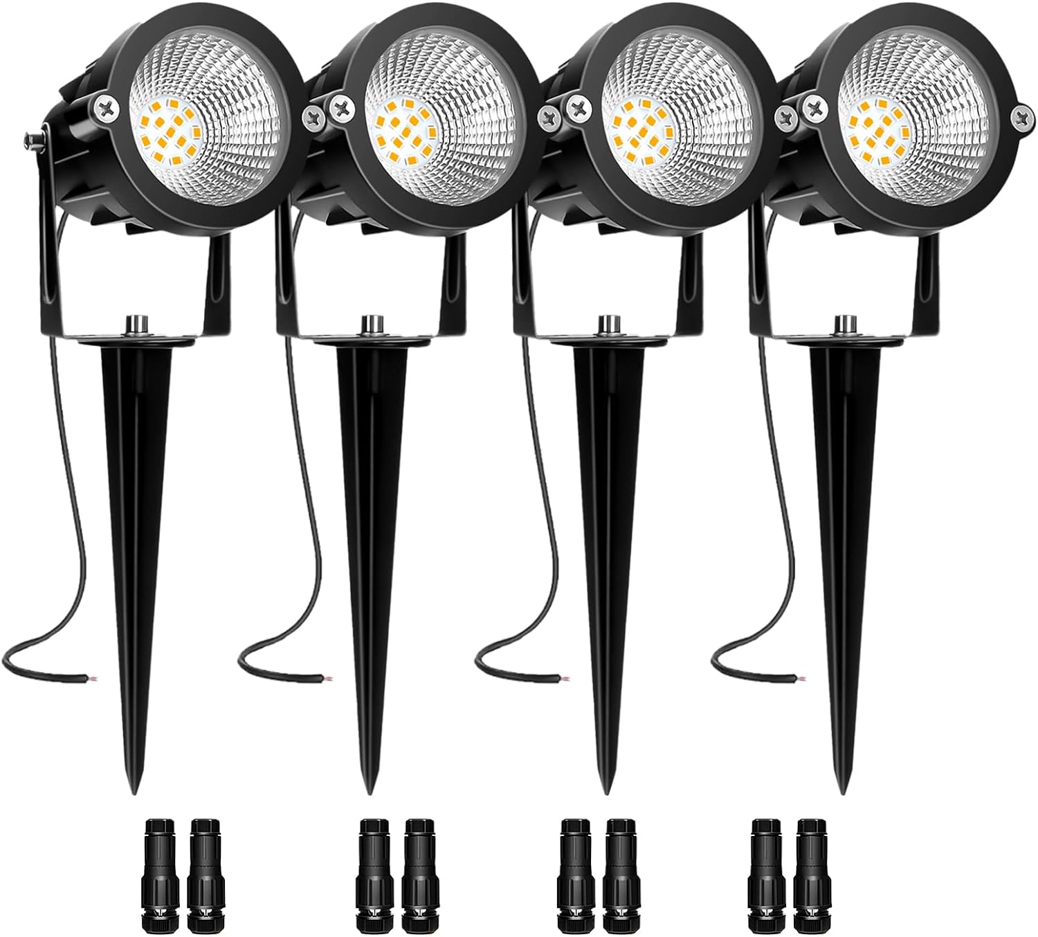 Low Voltage Landscape Lighting: 10W 1000LM LED Landscape Lights Outdoor 2700K Warm White Spotlights with IP65 Waterproof for Yard Garden | 4 Pack of 12V 24V Low Voltage Lights with Connectors