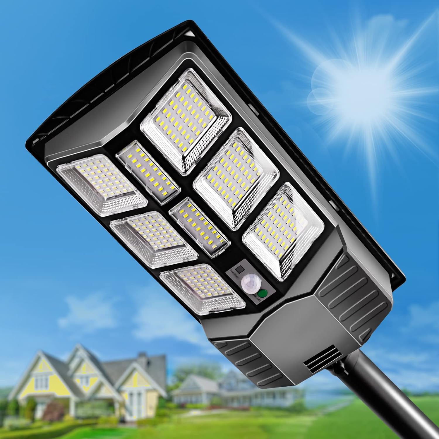 Solar Street Lights Outdoor: Dusk to Dawn Solar Parking Lot Lights with 3 Modes Motion Sensor Remote Control