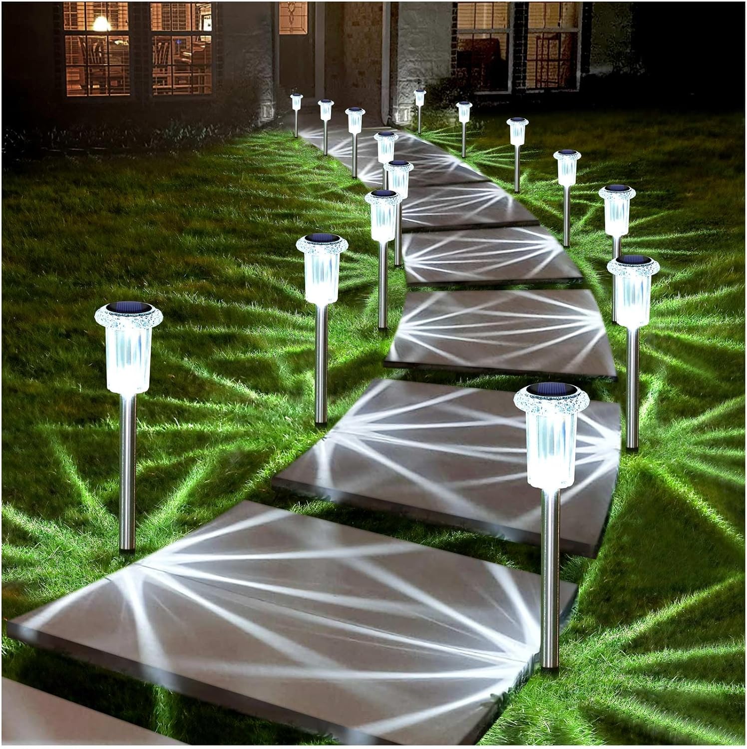 DenicMic Solar Lights Outdoor 10 Pack Solar Pathway Lights Outdoor Waterproof Solar Garden Lights LED Stainless Steel Outdoor Solar Lights for Yard Path Walkway Driveway Garden Decor (Cold White)