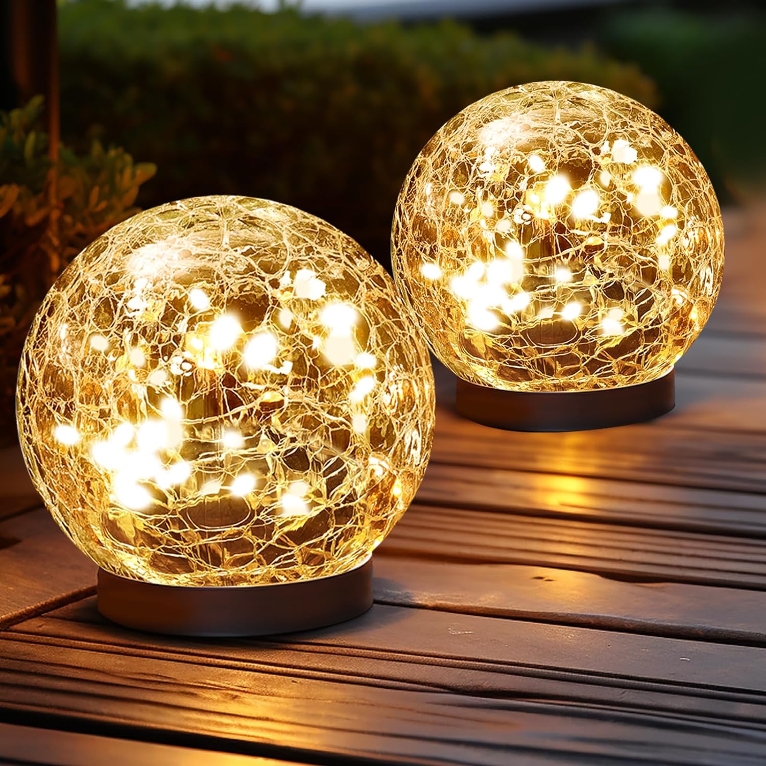 Solar Globe Lights Outdoor Waterproof-Solar Balls for Garden-Cracked Glass Ball Solar Lights Outdoor-Solar Orbs for Outside-Outdoor Decorations for Patio and Yard Lawn Backyard Decor