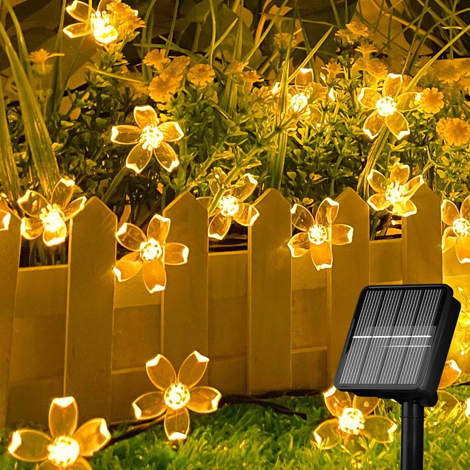 Solar String Lights for Outside，50 LED Solar Flower String Lights Outdoor Waterproof，Solar Powered Outdoor Decorative String Lights for Yard