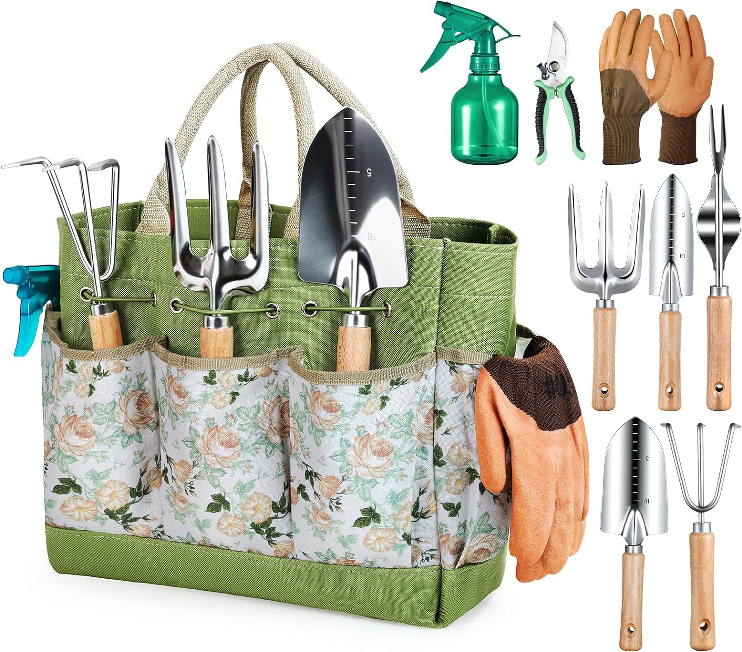 Gardening Tools 9-Piece Heavy Duty Gardening Hand Tools with Fashion and Durable Garden Tools Organizer Handbag