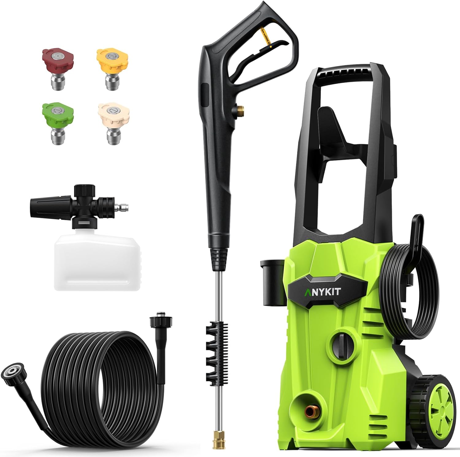 Electric Pressure Washer Power Washers - Anykit 1600 PSI Power Washers Electric Powered Max 1.2 GPM with 4 Quick Connected Nozzles