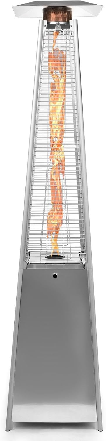 Deluxe Propane Outdoor Patio Heater - Pyramid Style w/Dancing Flame (Floor Standing) - Stainless Steel