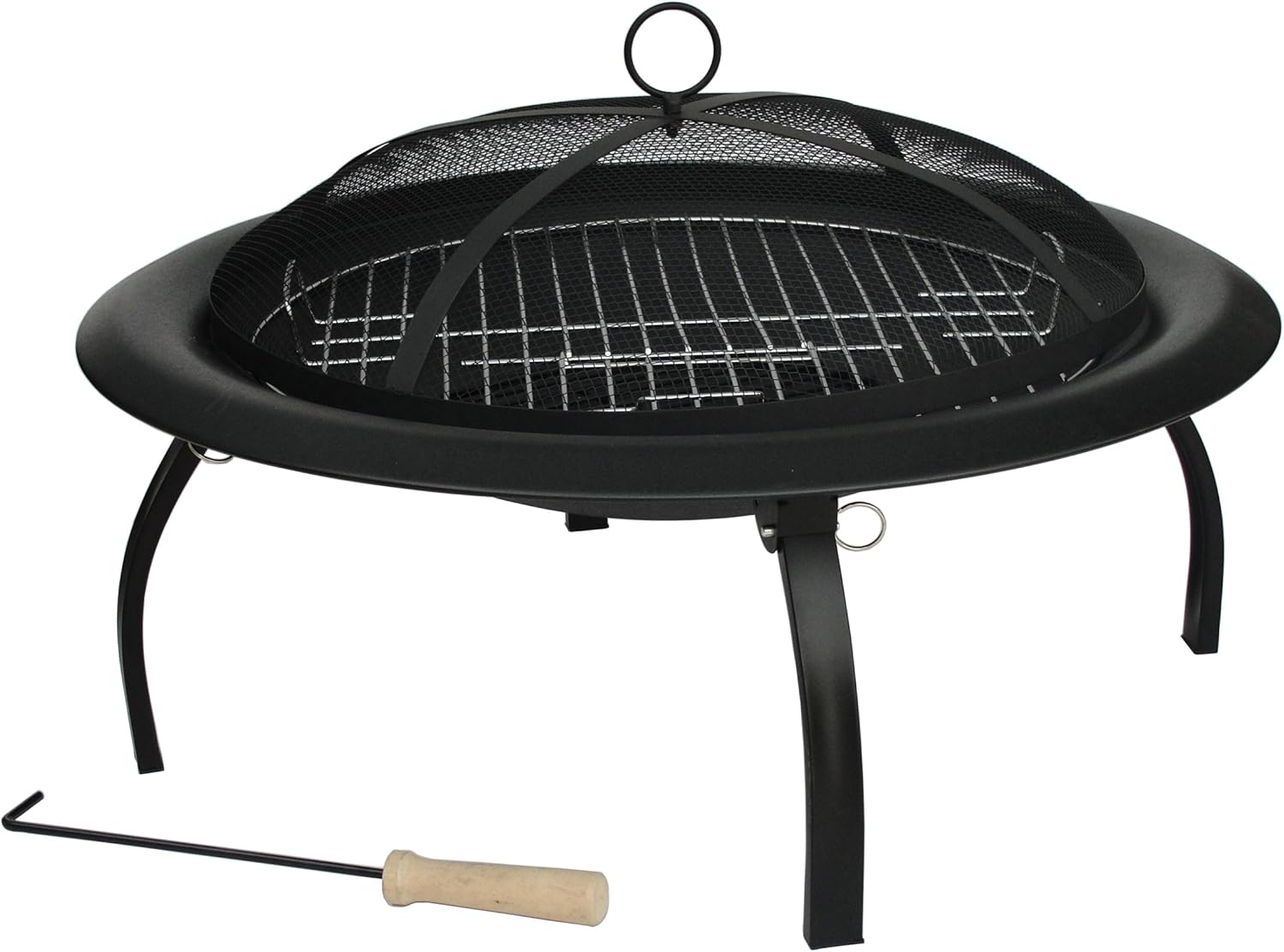 Fire Sense 60873 Fire Pit Portable Folding Round Steel with Folding Legs Wood Burning Lightweight Included Carrying Bag & Screen Lift Tool - Black - 22