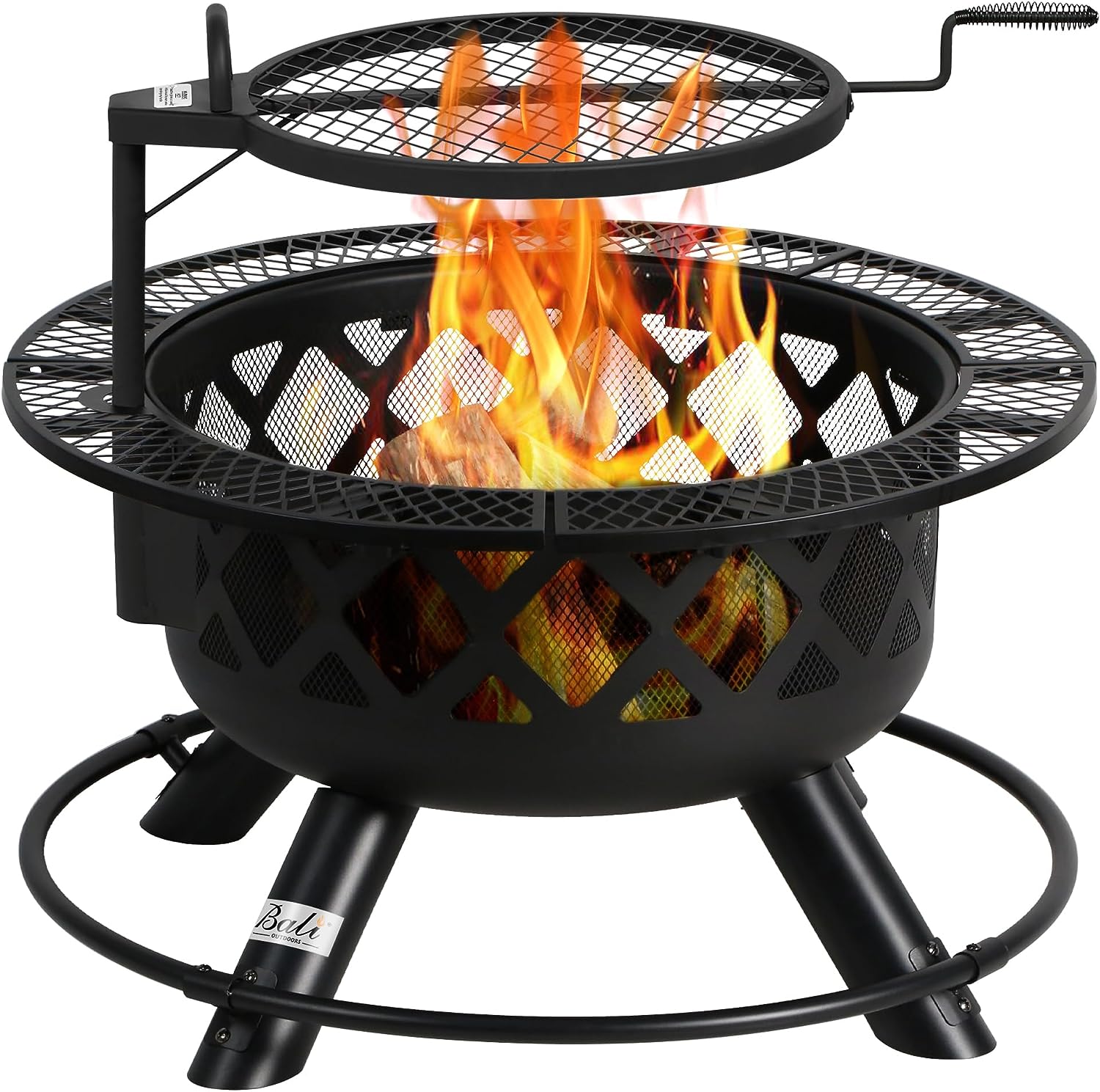 BALI OUTDOORS Wood Burning Fire Pit with Quick Removable Cooking Grill