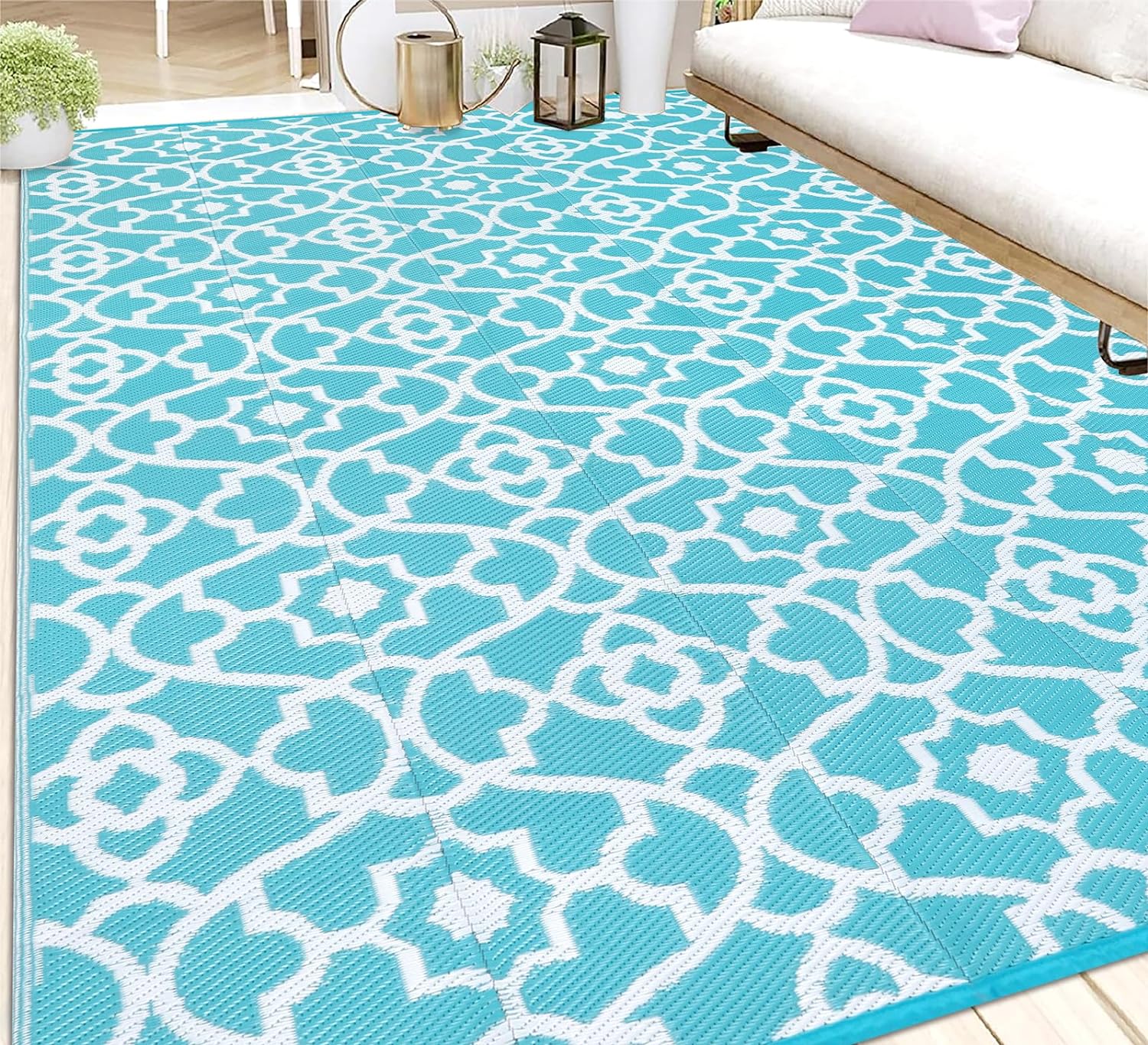 HEBE Outdoor Rug 6'x9' for Patios Waterproof Clearance Reversible Patio Mat Plastic Straw Rug RV Camping Mat Outside Area Rug Carpet for Camping RV