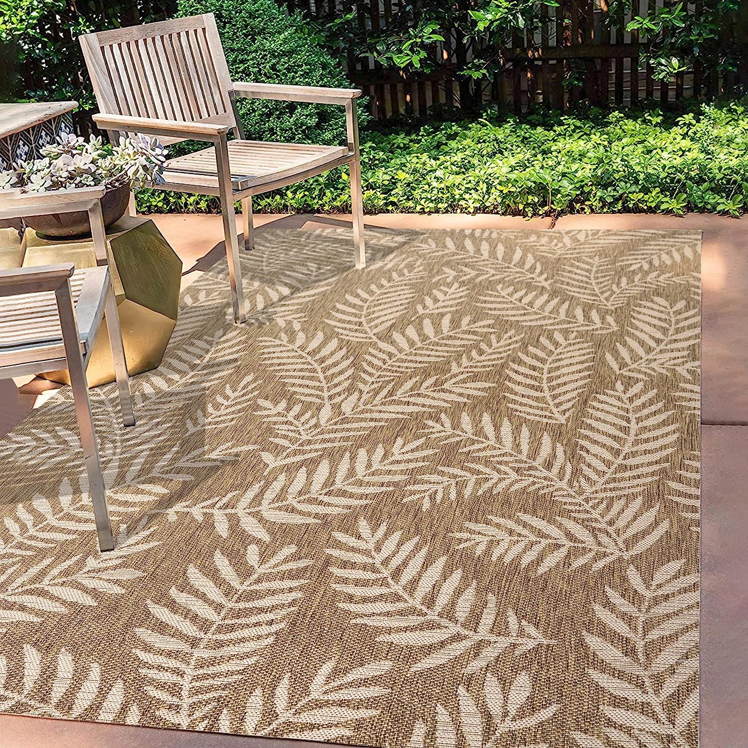 JONATHAN Y SMB119A-8 Nevis Palm Frond Indoor Outdoor Area-Rug Coastal Floral Easy-Cleaning Bedroom Kitchen Backyard Patio Non Shedding