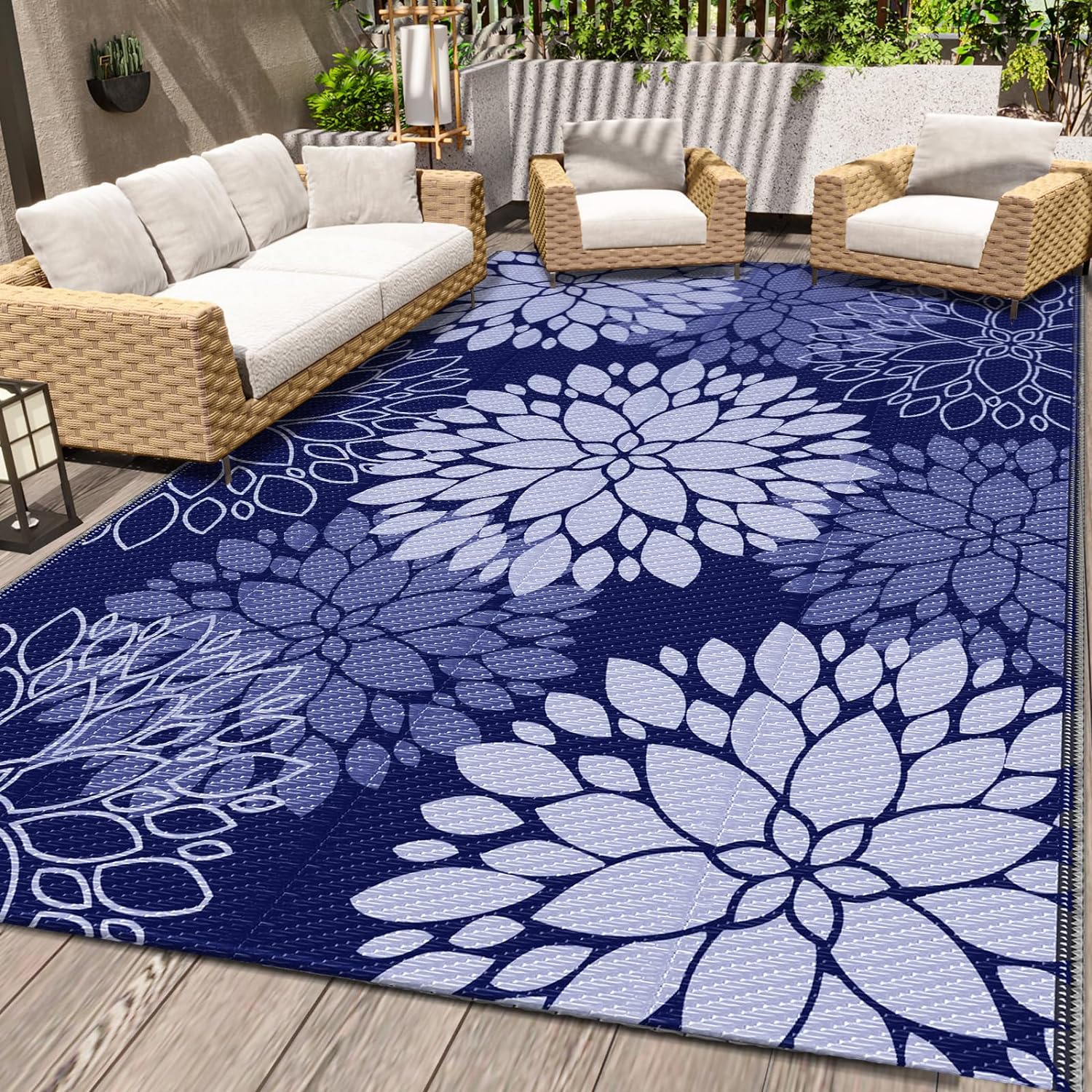 LuxStep Outdoor Rug Waterproof Outdoor Plastic Straw Rug Reversible Patio Rug Mat Outdoor Decor Large Area Mats for RV