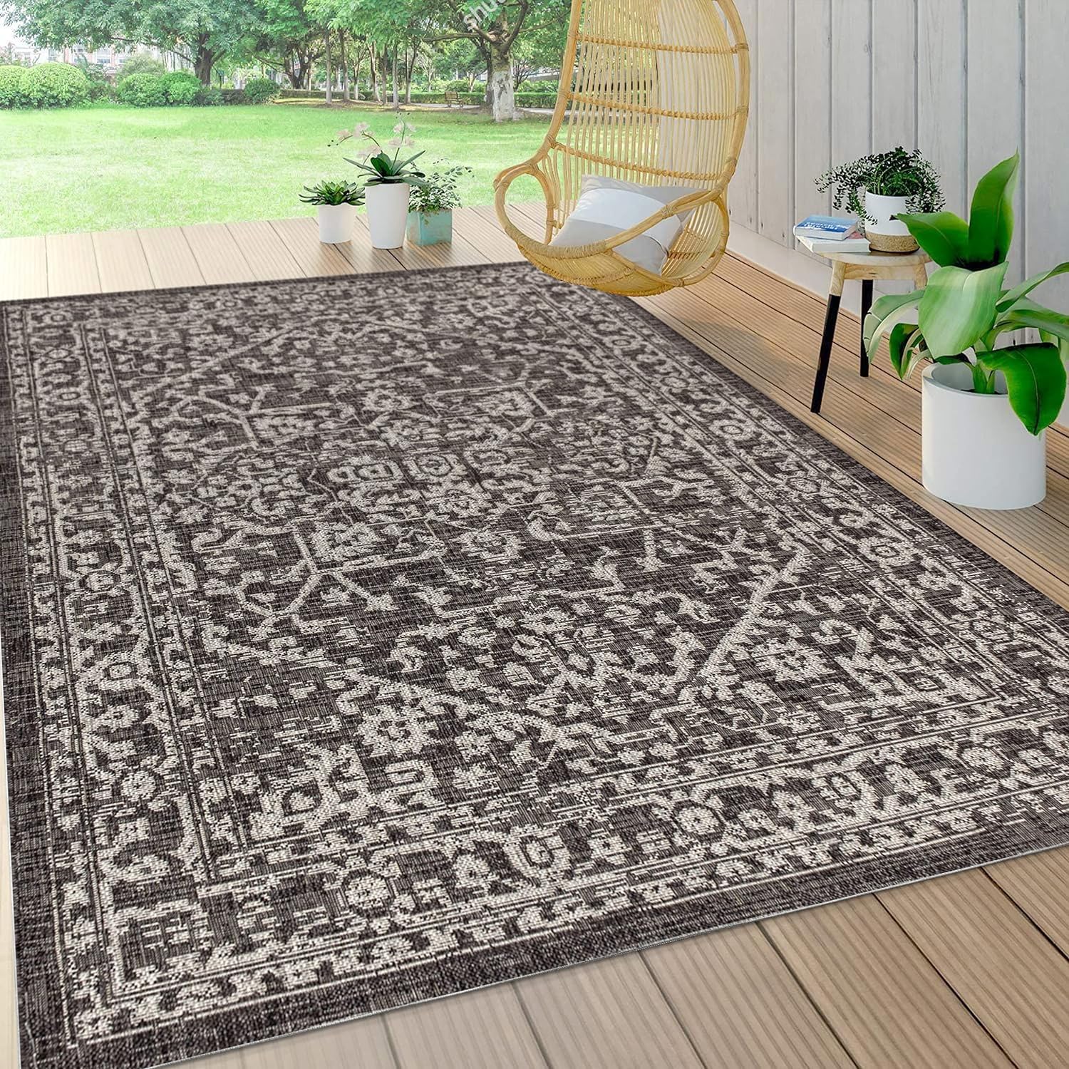 JONATHAN Y SMB104C-8 Malta Bohemian Medallion Textured Weave Indoor Outdoor Area -Rug