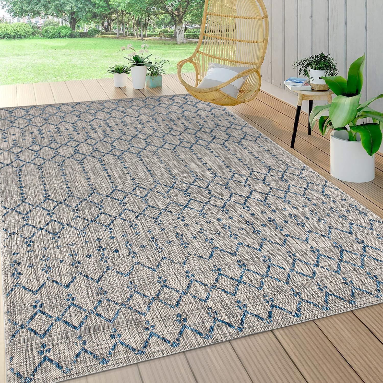 JONATHAN Y SMB108A-8 Ourika Moroccan Geometric Textured Weave Indoor Outdoor Area Rug