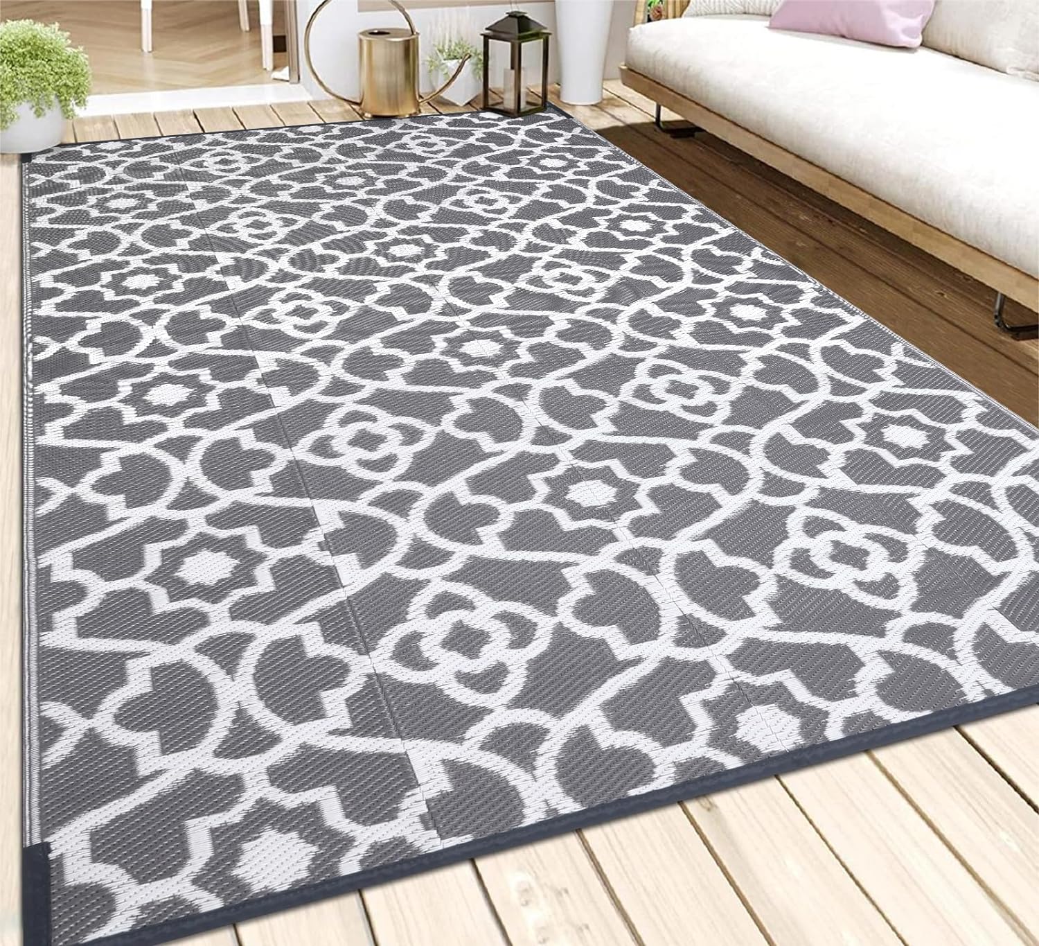 HEBE Outdoor Rug 4'x6' for Patios Waterproof Clearance Reversible Patio Mat Plastic Straw Rug RV Camping Mat Outside Area Rug Carpet for Camping RV