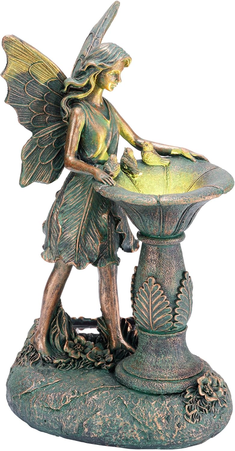 TERESA'S COLLECTIONS Fairy Garden Statues with Solar Outdoor Light for Outdoor Decor