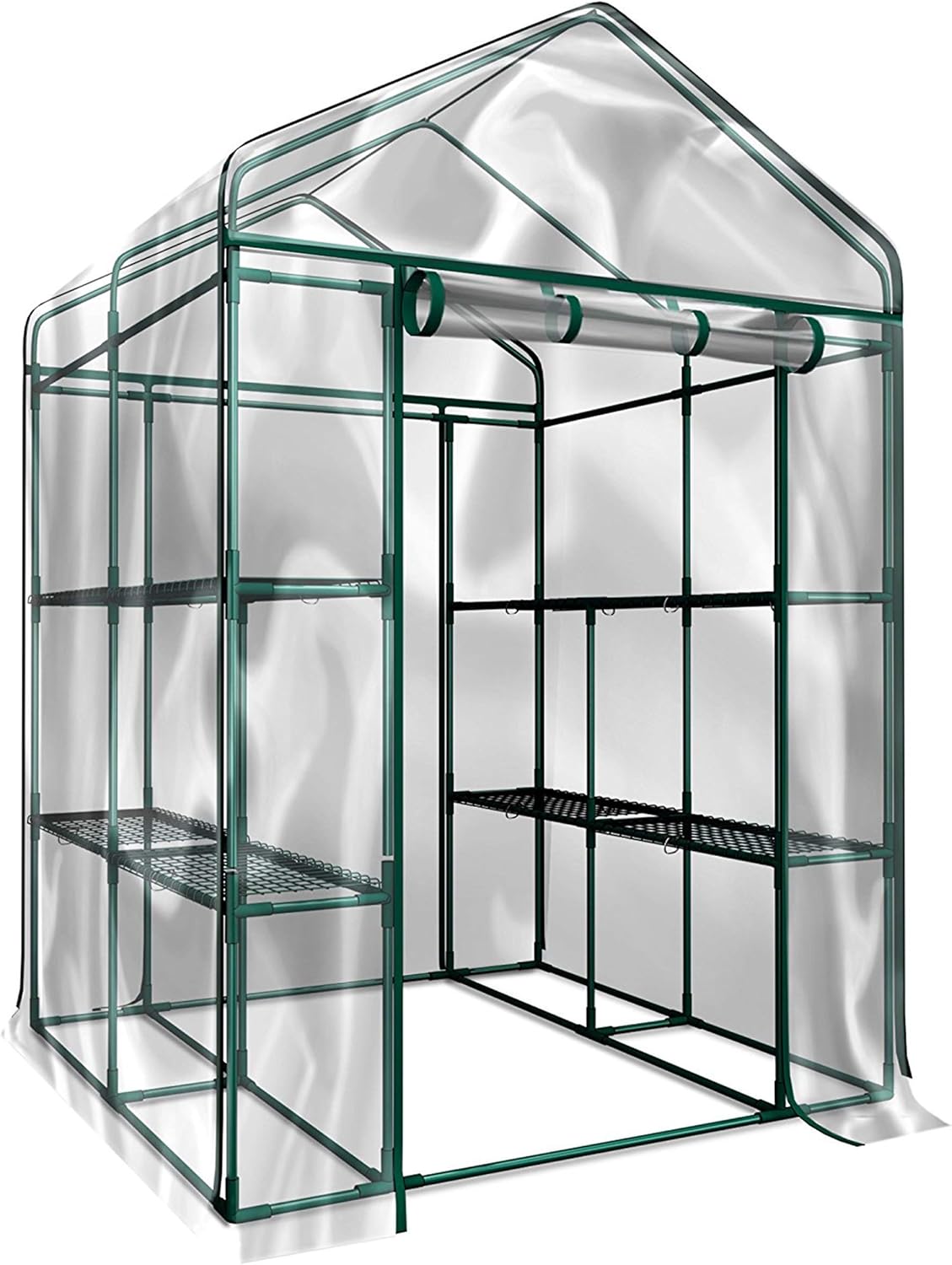 Greenhouse - Walk in Greenhouse with 8 Sturdy Shelves and PVC Cover for Indoor or Outdoor Use - 56 x 56 x 76-Inch Green House by Home-Complete