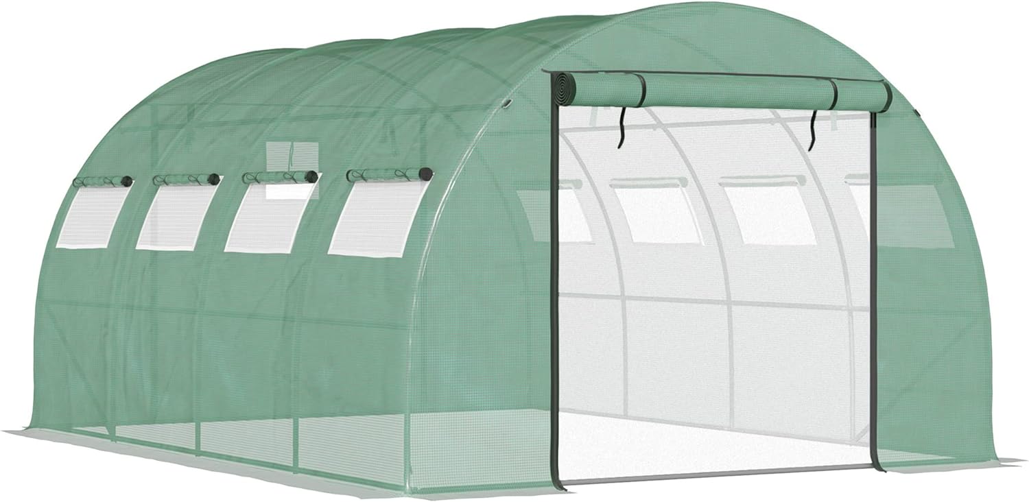 Outsunny 13' x 10' x 6.5' Walk-in Tunnel Greenhouse with 2 Zippered Mesh Doors & 10 Mesh Windows