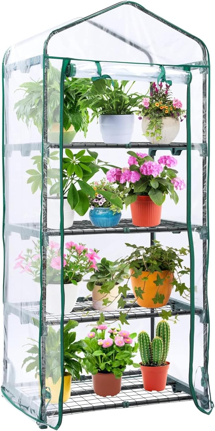 Mini Greenhouse for Outdoors Indoor: Ohuhu Small Green House with 4 Tier Shelves