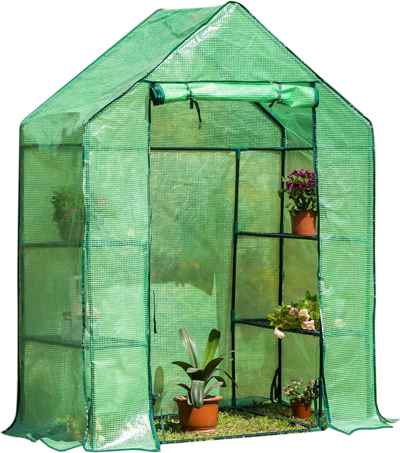 Panana Greenhouse  56x28.7x77inch Walk-in 3 Tier 6 Shelves Green House Grow Green House Walk in Plastic Plant with PE Cloth Cover Zipper Door (GSGH12)