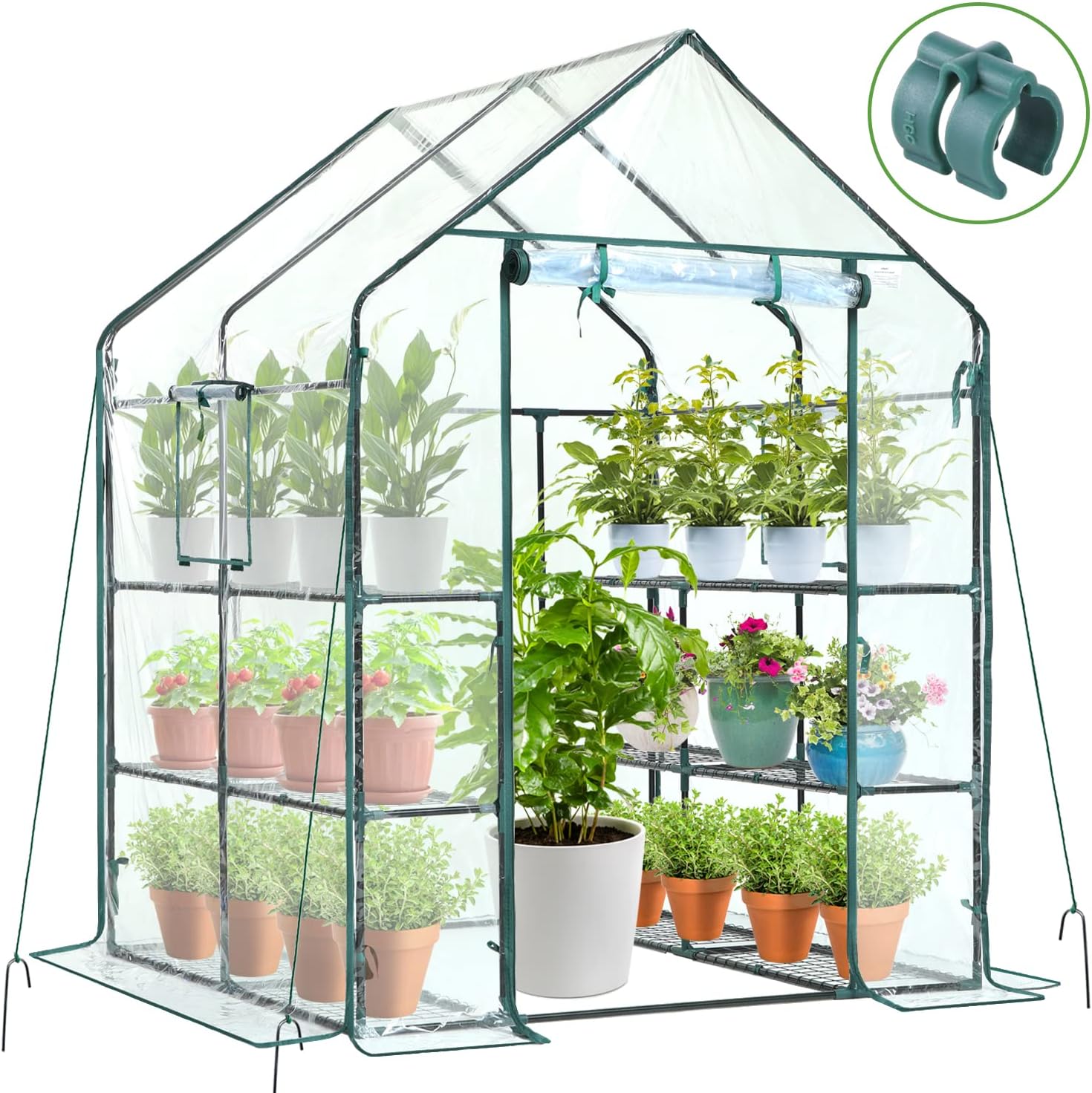 Ohuhu Plastic Greenhouse for Outdoors: Portable Walk in Plant Green House with Improved Transparent PVC Cover