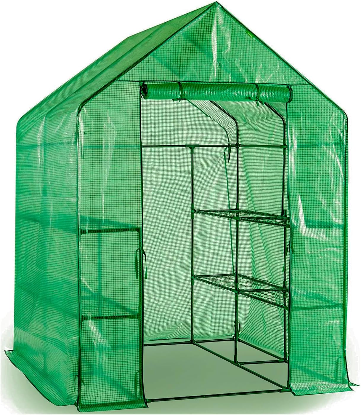 Panana Greenhouse 56x56x77 inch Grow Green House 4.8x4.8x6.4 FT Walk in Plastic Plant with 3 Tiers 12 Shelves Plant  with PE Cloth Cover Garden Warm House  (GSGH13)