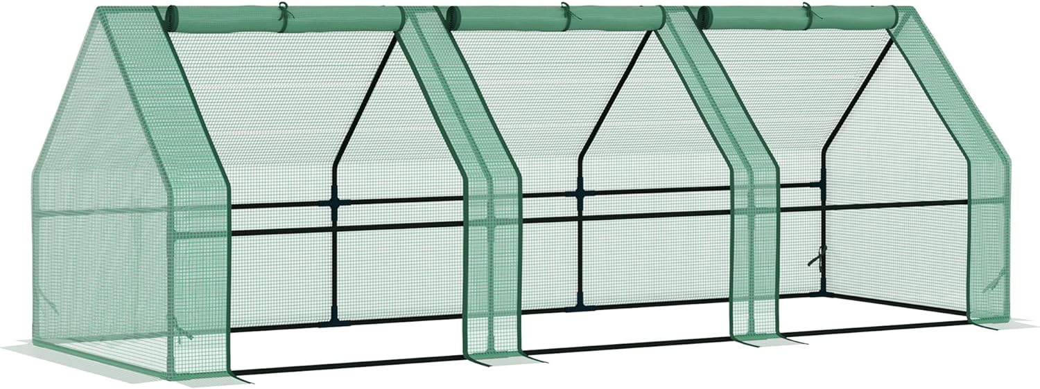 Outsunny 9' x 3' x 3' Portable Mini Greenhouse Outdoor Garden with Large Zipper Doors and Water/UV PE Cover