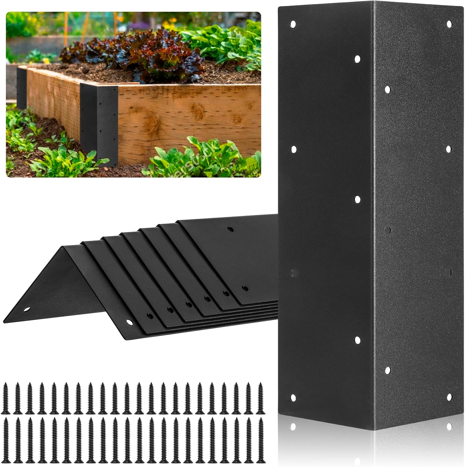 Set of 8 Raised Garden Bed Corner Brackets with Wood Screws for 20